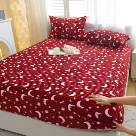 Husa Cocolino 180x200cm cu Elastic si 2 Fete de Perna Model Gofrat Cu Stelute - Rosu Bordo [5]