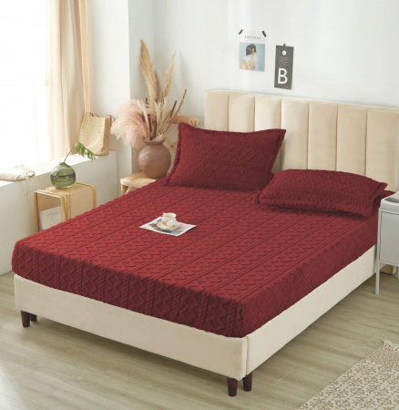 HUSE DE PAT CU ELASTIC - Husa Cu Elastic Si Fete De Perna Tip Tricotata 180x200cm - Bordo