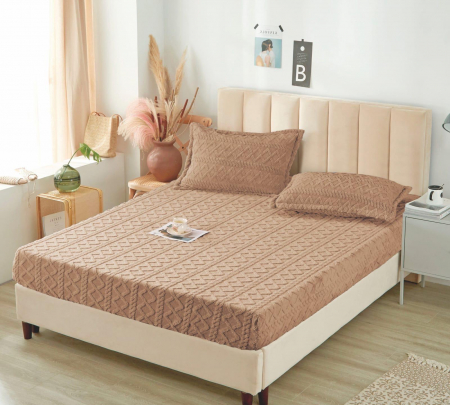 HUSE DE PAT CU ELASTIC - Husa Cu Elastic Si Fete De Perna Tip Tricotata 180x200cm - Bej
