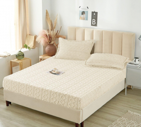HUSE DE PAT CU ELASTIC - Husa Cu Elastic Si Fete De Perna Tip Tricotata 180x200cm - Crem