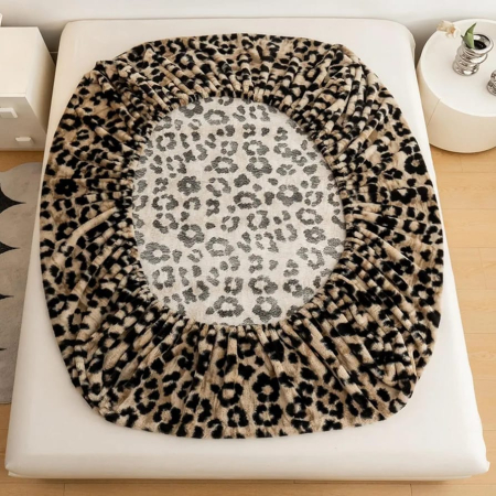 Husa Cocolino Cu Elastic Si 2 Fete Din Blanita Artificiala De Iepure - Rabbit - 180x200x30cm - Animal Print Maro [4]