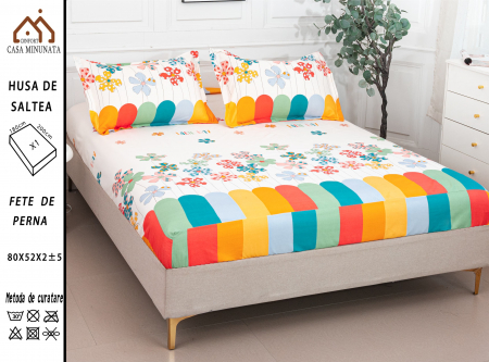 HUSE DE PAT CU ELASTIC - Husa cu Elastic si Fete de Perna Bumbac Satinat 180x200cm - Gradina Colorata