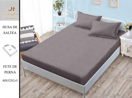 Huse De Pat BS 180x200cm - Husa cu Elastic si Fete de Perna Bumbac Satinat 180x200cm - Maro UNI