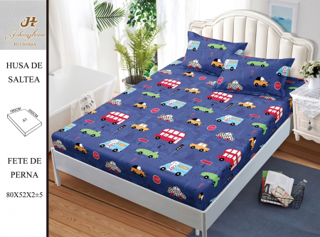 Huse De Pat BS 180x200cm - Husa cu Elastic si Fete de Perna Bumbac Satinat 180x200cm - Masinute Colorate
