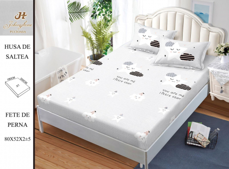 Huse De Pat BS 180x200cm - Husa cu Elastic si Fete de Perna Bumbac Satinat 180x200cm - Norisori Si Stelute