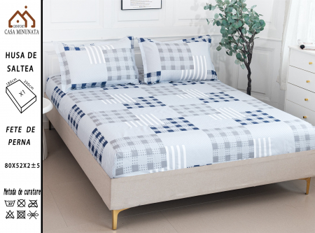 HUSE DE PAT CU ELASTIC - Husa cu Elastic si Fete de Perna Bumbac Satinat 180x200cm - Patratele