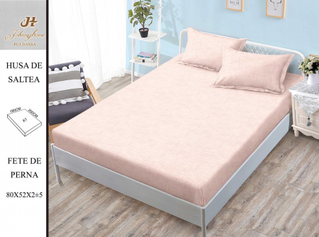 Huse De Pat BS 180x200cm - Husa cu Elastic si Fete de Perna Bumbac Satinat 180x200cm - Roz Pal UNI