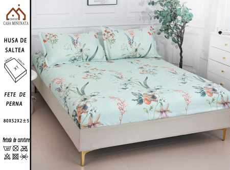 HUSE DE PAT CU ELASTIC - Husa cu Elastic si Fete de Perna Bumbac Satinat 180x200cm - Turquaz Floral
