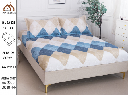 HUSE DE PAT CU ELASTIC - Husa cu Elastic si Fete de Perna Bumbac Satinat 180x200cm - Valuri Colorate