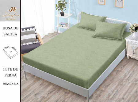 Huse De Pat Bumbac Satinat - Husa cu Elastic si Fete de Perna Bumbac Satinat 180x200cm - Verde UNI