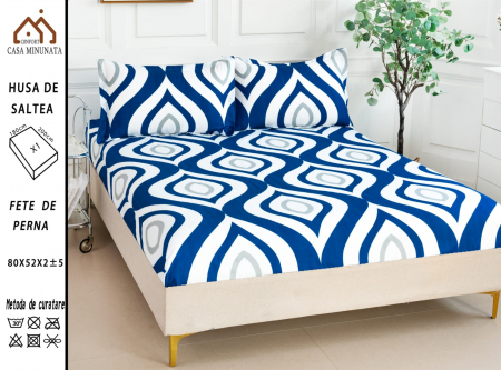 HUSE DE PAT CU ELASTIC - Husa cu Elastic si Fete de Perna Bumbac Satinat 180x200cm - Abstract