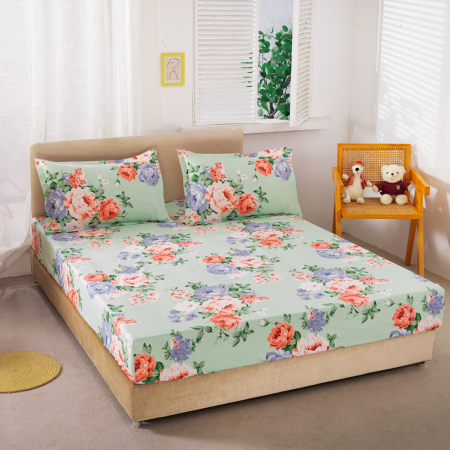 HUSE DE PAT CU ELASTIC - Husa cu Elastic si Fete de Perna Bumbac Satinat 180x200cm  - Boem