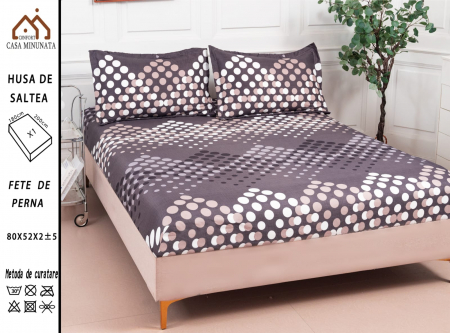 HUSE DE PAT CU ELASTIC - Husa cu Elastic si Fete de Perna Bumbac Satinat 180x200cm - Buline