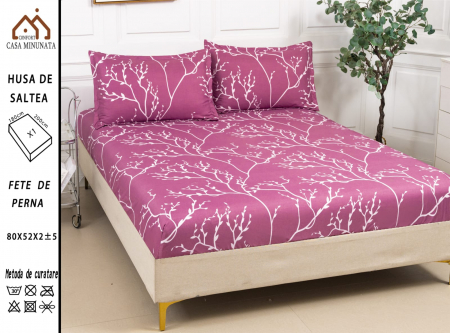 HUSE DE PAT CU ELASTIC - Husa cu Elastic si Fete de Perna Bumbac Satinat 180x200cm - Crengute