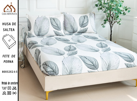 HUSE DE PAT CU ELASTIC - Husa cu Elastic si Fete de Perna Bumbac Satinat 180x200cm - Ficus