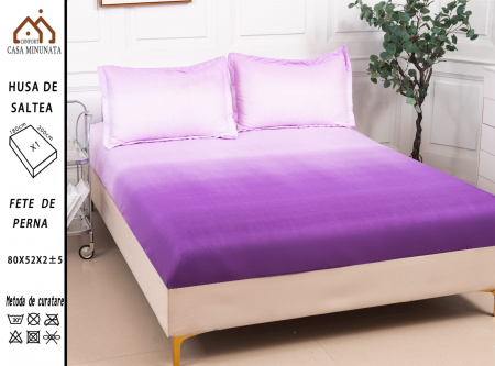 HUSE DE PAT CU ELASTIC - Husa cu Elastic si Fete de Perna Bumbac Satinat 180x200cm - Maro Frunze