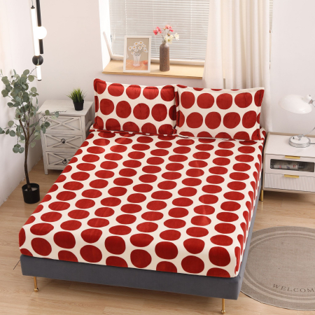 HUSE DE PAT CU ELASTIC - Husa cu Elastic si Fete de Perna Cocolino 180x200cm - Buline Rosii