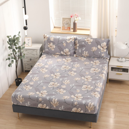 Huse De Pat Cocolino - Husa cu Elastic si Fete de Perna Cocolino 180x200cm - Gri Cu Magnolie
