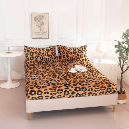 HUSE DE PAT CU ELASTIC - Husa cu Elastic si Fete de Perna Cocolino 180x200cm - Imprimeu Leopard Animal Print