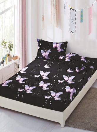 HUSE DE PAT CU ELASTIC - Husa cu Elastic si Fete de Perna Cocolino 180x200cm - Fluturi Roz