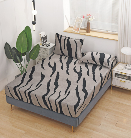 HUSE DE PAT CU ELASTIC - Husa cu Elastic si Fete de Perna Cocolino 180x200cm - Tigrat Gri