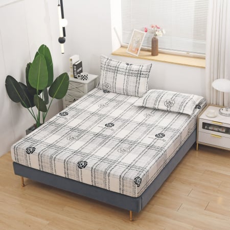 HUSE DE PAT CU ELASTIC - Husa cu Elastic si Fete de Perna Cocolino 180x200cm - Trandafiri Si Linii