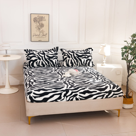 HUSE DE PAT CU ELASTIC - Husa cu Elastic si Fete de Perna Cocolino 180x200cm - Zebra Print