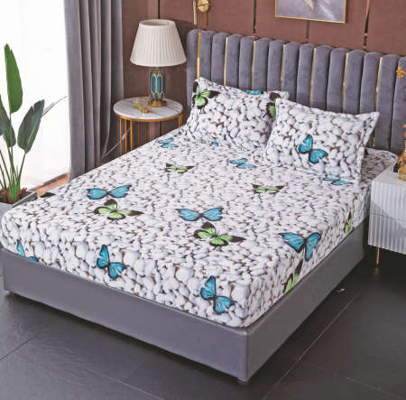 HUSE DE PAT CU ELASTIC - Husa cu Elastic si Fete de Perna Cocolino - Bleu Cu Fluturasi