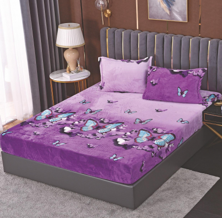 HUSE DE PAT CU ELASTIC - Husa cu Elastic si Fete de Perna Cocolino - Mov Cu Fluturasi