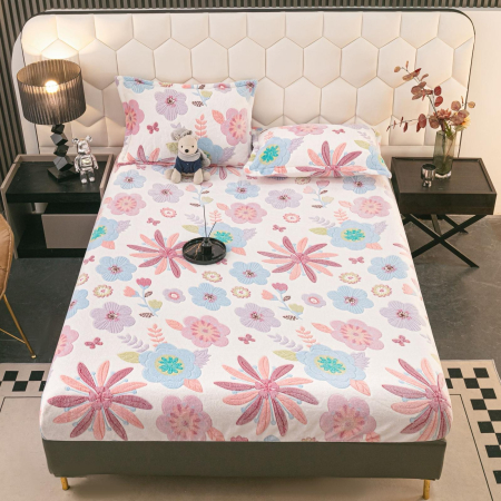 Huse De Pat Cocolino - Husa cu Elastic si Fete de Perna Cocolino - Alba Cu Flori