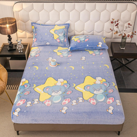 HUSE DE PAT CU ELASTIC - Husa cu Elastic si Fete de Perna Cocolino - Albastru Cu Ursuleti