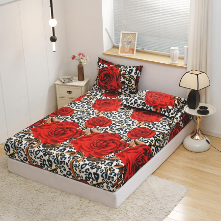 HUSE DE PAT CU ELASTIC - Husa cu Elastic si Fete de Perna Cocolino - Trandafiri Si Leopard