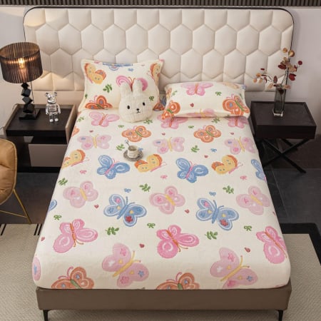 HUSE DE PAT CU ELASTIC - Husa cu Elastic si Fete de Perna Cocolino - Fluturasi Colorati