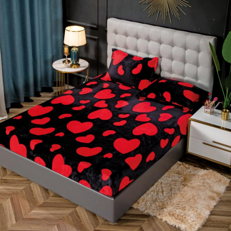 HUSE DE PAT CU ELASTIC - Husa cu Elastic si Fete de Perna Cocolino 180x200cm - Hearts
