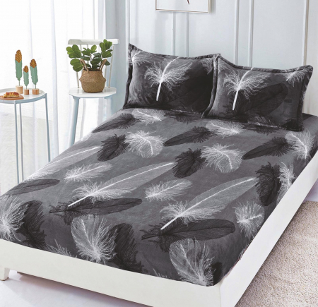 HUSE DE PAT CU ELASTIC - Husa cu Elastic si Fete de Perna Cocolino - Gri Cu Frunze