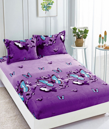 Huse De Pat Cocolino - Husa cu Elastic si Fete de Perna Cocolino 180x200cm - Mov Cu Fluturi
