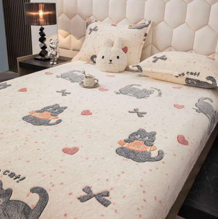 Husa cu Elastic si Fete de Perna Cocolino - Pisicute Si Inimioare [1]