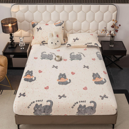 HUSE DE PAT CU ELASTIC - Husa cu Elastic si Fete de Perna Cocolino - Pisicute Si Inimioare