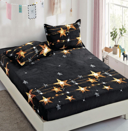 Huse De Pat Cocolino - Husa cu Elastic si Fete de Perna Cocolino 180x200cm - Stelute Aurii