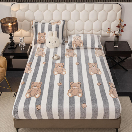 HUSE DE PAT CU ELASTIC - Husa cu Elastic si Fete de Perna Cocolino - Ursuleti Si Dungi