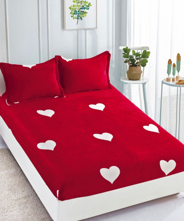 HUSE DE PAT CU ELASTIC - Husa cu Elastic si Fete de Perna Cocolino 180x200cm - White Hearts