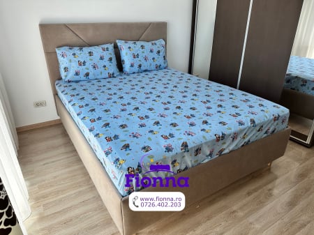 Husa cu Elastic si Fete de Perna Din Bumbac 100% Ranforce 180x200cm - Stitch Si Lilo La Plaja [0]