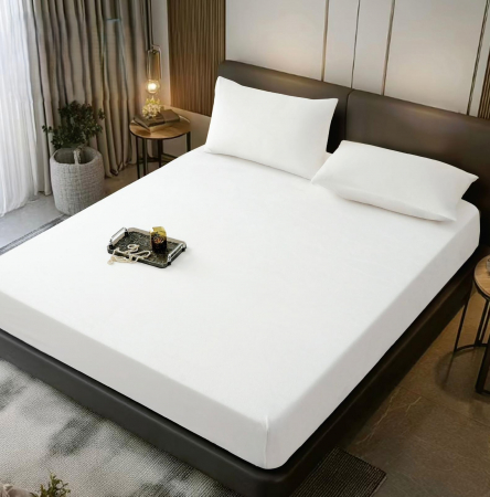 HUSE DE PAT CU ELASTIC - Husa cu Elastic si Fete de Perna Din Catifea 180x200cm - Alb