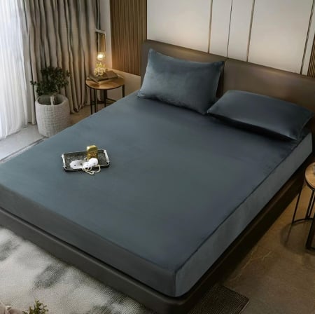 HUSE DE PAT CU ELASTIC - Husa cu Elastic si Fete de Perna Din Catifea 180x200cm - Gri Antracit