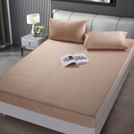 HUSE DE PAT CU ELASTIC - Husa cu Elastic si Fete de Perna Din Catifea 180x200cm - Bej