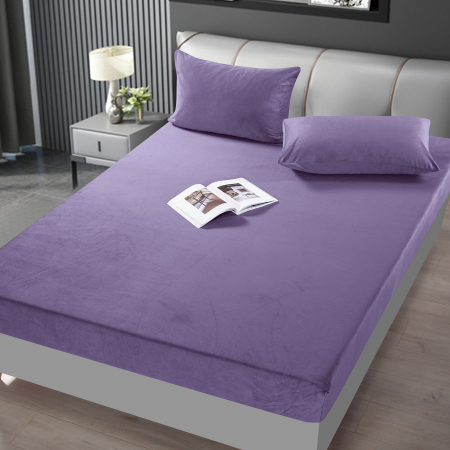 HUSE DE PAT CU ELASTIC - Husa cu Elastic si Fete de Perna Din Catifea 180x200cm - Mov