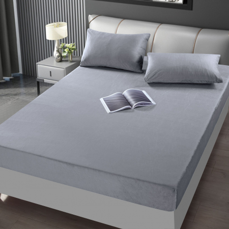 Huse De Pat Catifea / Topper - Husa cu Elastic si Fete de Perna Din Catifea 180x200cm - Gri Deschis