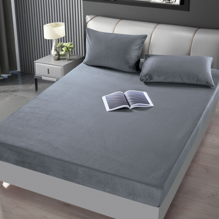 HUSE DE PAT CU ELASTIC - Husa cu Elastic si Fete de Perna Din Catifea 180x200cm - Gri Antracit