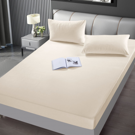 HUSE DE PAT CU ELASTIC - Husa cu Elastic si Fete de Perna Din Catifea 180x200cm - Crem