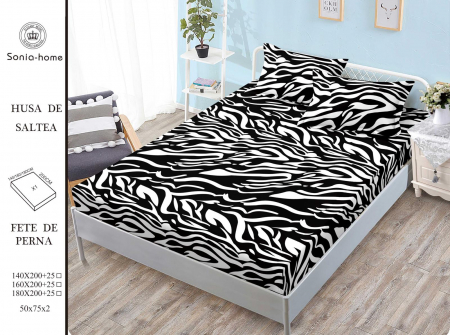 HUSE DE PAT CU ELASTIC - Husa cu Elastic si Fete de Perna Din Finet 140x200cm - Zebra